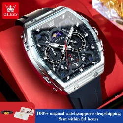 OLEVS 2942 Luxury Chronograph Quartz Watch For Men 44mm Big Dial Moon Phase Hand Clock Date Waterproof Original Fashion Watches