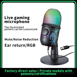 Gaming Microphone USB Microphone for PC Condenser Podcast Mic for Studio Recording with Headphone Jack, Led, Noise Cancellation