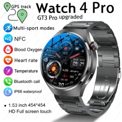 2025 New Watch 4 Pro GPS NFC Smart Watch Men 360*360 AMOLED Screen Heart Rate Bluetooth Call Waterproof Sports Man Smartwatch