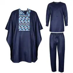 2025 New African Clothes for Men Dashiki Tradition Outfit Robe Embroidery Tops Pants Suits Bazin Muslim Wedding Party Clothing