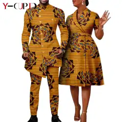 African Suits for Men Single Breasted Fit Jackets Matching Couple Outfits Bazin Riche Dashiki Print Dresses Trench Coats Y23C007