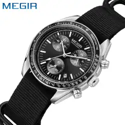 MEGIR Quartz Chronograph Watches Men Waterproof Sport Wristwatch Men's with Fashion Nylon Strap Luminous Pointers Date Male Gift