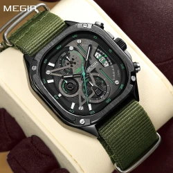 MEGIR Men's Watch Orange Canvas Strap Sports Wristwatch Chronograph Luminous Calendar Quartz Watches Clock Montre Homme 2217