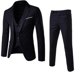 1 Set Blazer Vest Pants Set Solid Color Korean Style Slim Single-Breasted Vest Coat Zipper Closure Trousers for Wedding