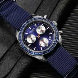 MEGIR Triple-eye Quartz Watch for Men's Nylon Braided Strap Waterproof Luminous Sports with Chronograph Fashion Wristwatch Male