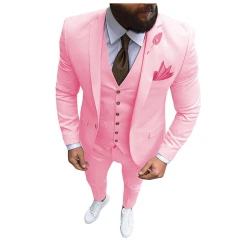 New Pink Men's 3 Pieces Suit Formal Business Notch Lapel Slim Fit Tuxedo Best Man Blazer For Wedding(Blazer+Vest+Pants)