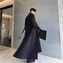 Mauroicardi Spring Autumn Extra Logn Black Oversized Flowy Soft Trench Coat for Men with Back High Slit Loose Casual Overcoat