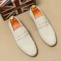 Hot Selling Men's Loafers Europe America Massage Soles Men's Leather Casual Shoes Simple Beige Outdoor Commuting Flat Shoes