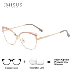 JMISUS Women's Trendy Butterfly Prescription Glasses Cateye Alloy Myopia Progressive Eyewear with Spring Leg