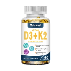 Vegan 2-in-1 Vitamin D3 5000 IU+K2 100mcg MK-7 Capsules Organic Coconut Oil Natural Ingredient Calcium Regulation Immunity