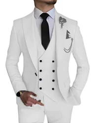 Luxury Men's Suit Single Button Business Suit 3-piece Wedding Groom Tuxedo (Jacket+Vest+Pants) Elegant High Quality 2024