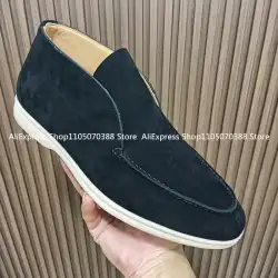 UnisexFlat Bottomed Walking Sheepskin Suede Loafers Women's Shoes Ankle Boots  All Genuine Leather High Tube Men's Casual Shoes