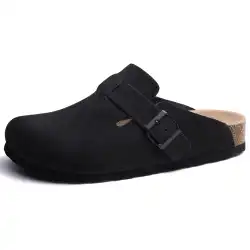 Comwarm Winter Cork Men Clogs Slippers Brand Cow Suede Clogs Leather Cork Footbed Men Mules Outdoor Antiskid Men Beach Sandals