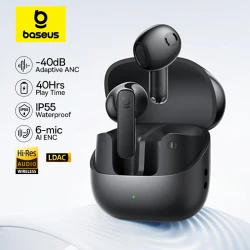 Baseus Bass BS1 NC -40dB Realtime Adaptive ANC Wireless Earbuds Bluetooth 6.0 Semi-Open Earphones LDAC Hi-Res Audio 6-Mic AI ENC