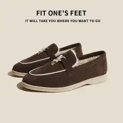 New Fleece Lined Genuine Leather Slip-On Loafers Flat Bottom Casual Shoes Men's Comfortable Soft Sole round Toe Flat Heel