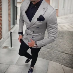Slim Fit Men's Suit Set Double-Breasted 2 Pieces Blazer and Pants Set Peak Lapel Tuxedos Business Wedding Dresses  Evening Party