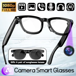 LIGE AI Smart Glasses 8MP Camera HD Video Bluetooth Call 270mAh Voice Control Identify Objects Translate Sunglasses Lenses Gifts