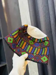 Handwoven African Print Cap - Traditional Embroidered Headwear