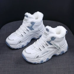 Women's White Winter Sneakers with Plush Lining and Chunky Sole - Warm High-Top Athletic Shoes for Cold Weather zapatos de mujer