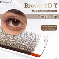 CoMango Mix 8-12/8-15mm Brown Eyelash Extension 2D V Shape False Lash Premade Fans Soft Light Natural Eyelash Makeup
