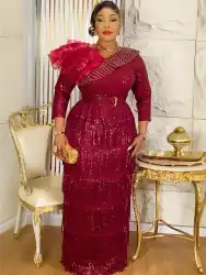 Plus Size African Party Dresses for Women 2025 New Dashiki Tassel Sequin Wedding Evening Gown Elegant Turkey Muslim Maxi Dress