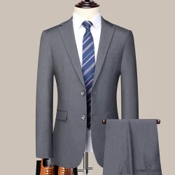 Explosive new fashion lapel solid color suit two-piece business professional formal wear handsome men exclusive