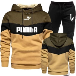 Mens Tracksuit Printing Tricolor Hooded Sweatshirts+Black Pants Set High Quality Jogging Casual Clothing Outdoors Sports Suit