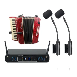 Wireless Accordion Microphone System UHF Dual Channel for Button or Piano Accordion Stage Performance Acemic ACE-288/AT5