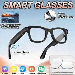 AI Smart Glasses with 800W HD Camera 1080P Video Voice Control Bluetooth/Wi-Fi 230mAh Fast Charging Lightweight Hands-Free