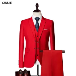 Suits For Men Elegant Wedding 3 Pieces Set Luxury Fashion Classic Full Jackets Vest Pants Blazers Outfit 2024 Formal Costume