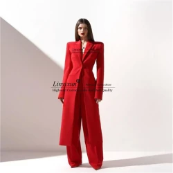 Women's Long Suit  2-Pieces Jacket+Pants Slim Fit 1 Button High Street Luxury Womens Clothing Pant Set tailleur femm Customized