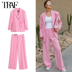 TRAF 2025 Woman Blazer Suit Set Casual High Waist Women's Pants Suits Straight Blazers Tailoring Set 2 Piece Woman Trousers Sets