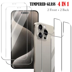 4in1[2 Back + 2 Front Tempered Glass] Clear Glass For iPhone 16 15 14 Plus 13 12 Mini 11 Pro Max 16Pro 15Pro Screen Film