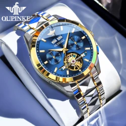 OUPINKE Skeleton Luminous Men's Watches 50m Waterproof Sapphire Mirror Automatic Mechanical Watch Tungsten Steel Date Wristwatch