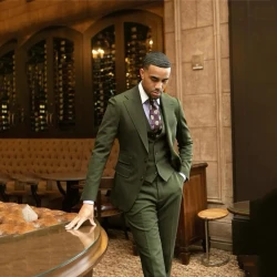 three-piece Stylish olive green men's suit Business suit Groom's tuxedo  jacket Vest pants