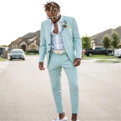 Wedding Men's Suit Mint Single Breasted Notch Lapel Slim Fit Elegant Groom Outfits Formal 2 Piece Jacket Pants Set Costume Homme