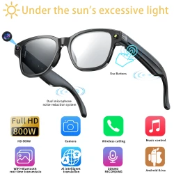LIGE 800W HD Camera Smart Glasses Video Record BT Call 270mAh Battery Voice Control AI Translate Sunglasses Photochromic Lenses