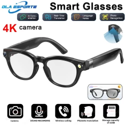 4K HD AI Smart Glasses 32GB Storage HD Camera Bluetooth Call Voice Assistant Control Smart Glasses Earphone Sunglasses Men Women