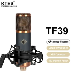 High-end TF39 48V Professional Studio Recording Condenser Microphone for Singing and Live Broadcasts with 48V Phantom Power