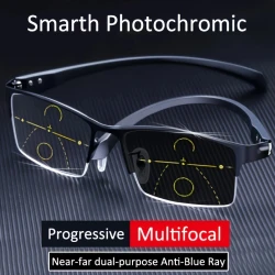 Men Business Photochromic Multifocal Reading Glasses Women Office Anti Blue Ray Progressive Prescription Eyewear Shade the sun