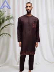 African Boubou Arab Islamic Kandura Muslim Dress Suits Containing 40% Cotton Prayer Eid Dubai Moroccan Men's Abaya Luxury Outfit