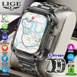 LIGE 2025 New GPS Tracker Smart Watch NFC Compass 460mAh Battery 2.1'' HD Screen Men Smartwatch Military Outdoor Sports Watches