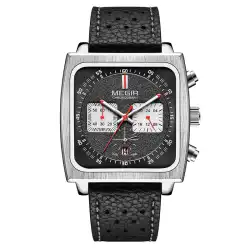 MEGIR 2182 Blue Black Square Dial Men's Casual Leather Strap Date Waterproof Night Light Retro Design Men's Quartz Clock reloj