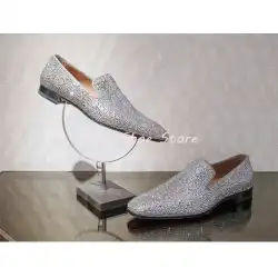 Men's Multicolor Luxury Handmade Diamond Loafers Pointed Toe Leather Rhinestones Slip On Fashion Flat Shoe Versatile Party Shoes
