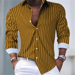 Men's long-sleeved shirts striped shirts fashion high quality men's tops casual vacation commuting handsome plus size clothing
