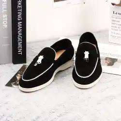 Women's loafers, leather white edged flat shoes, casual brand men's shoes, luxury designer boutique shoes