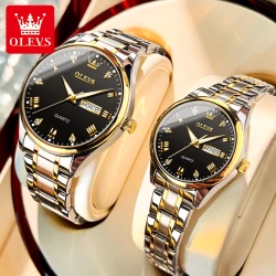 OLEVS High Quality Luxury Couple Watch For Men Women Stainless Steel Original Watches Top Brand Waterproof Couple Wrist Watches