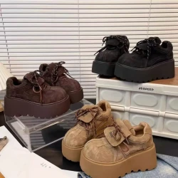 New Arrival Retro Matte Leather Women's Flats Thick Bottom Platform Casual Bread Shoes Autumn Winter Trendy Turn-down Collar