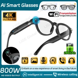 LIGE 4K 800W HD AI Camera Smart Glasses Video Record Bluetooth Call 290mAh Translate Voice Assistant Control Color-change Lenses