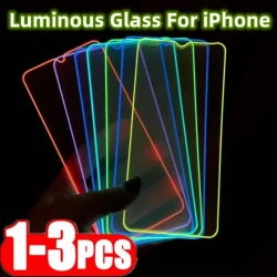 2Pcs Luminous Tempered Glass For iPhone 16 15 14 13 12 11 Pro Max Screen Protector Glowing Film on iPhone 14Plus 12 13 mini